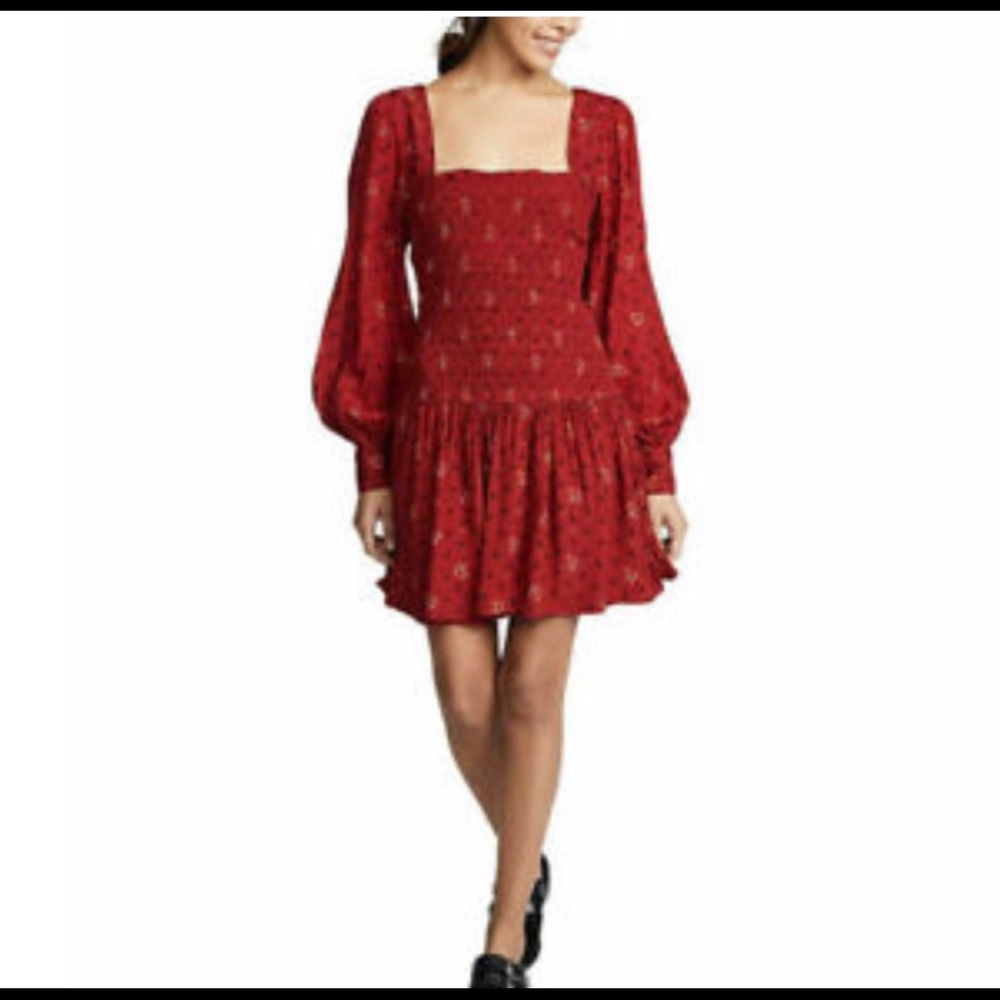 Free People Two Faces Red Mini Dress